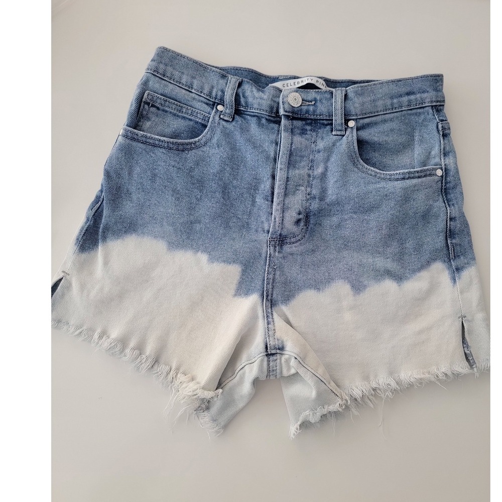 Celebrity Pink Two Tone Dip Dye Denim High Rise Frayed Hem Blue White 3/26